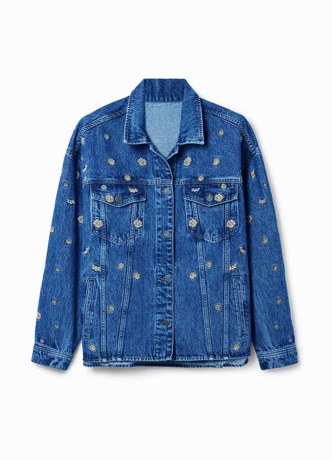 Chaqueta de mujer vaquera trucker margaritas de Desigual (64,50€)