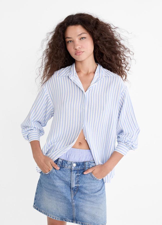Camisa de lino oversize con estampado de rayas