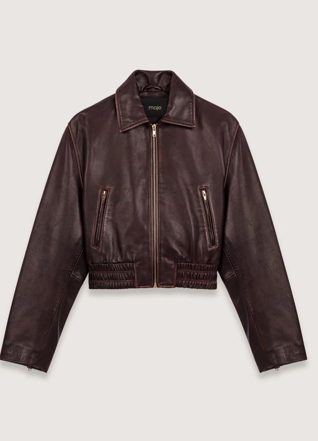 Cazadora de cuero vintage de Maje, 495 euros.
